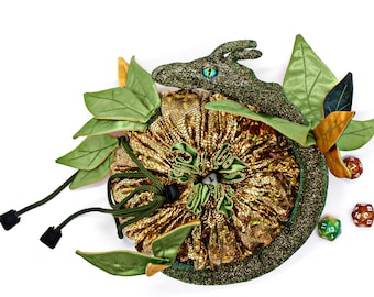 leaves Dragon plushie dice bag pockets, dice bag dnd, dice storage, dice pouch, dice holder
