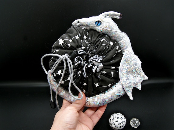 Galaxy dice bag with dragon, dice bag dnd, bag of holding, dice pouch, dungeon master gift, dnd accessories