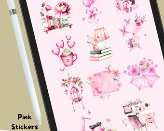 Pink Aesthetic Digital Stickers, Planner Decorations (Goodnotes, PNG)