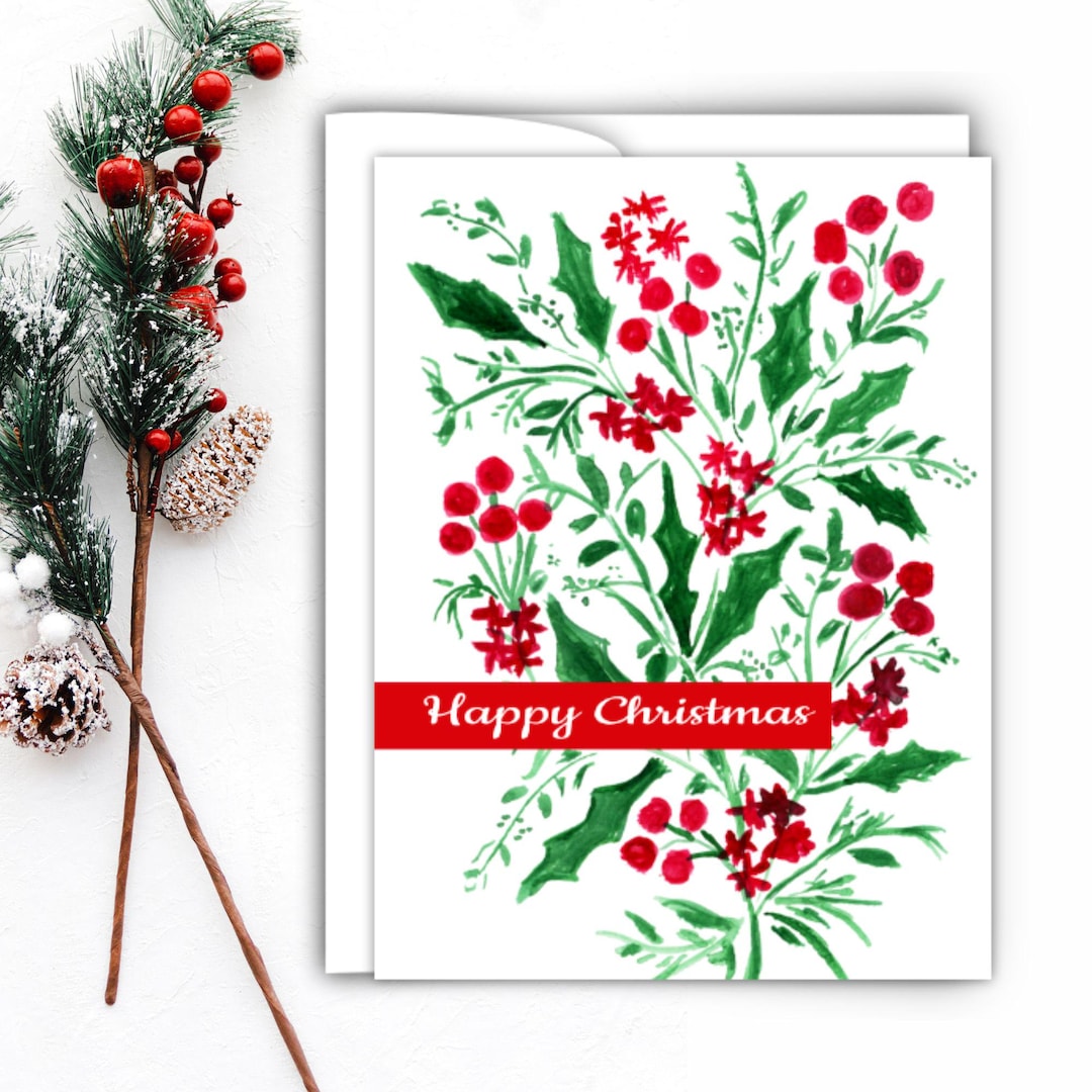 Watercolor Floral Christmas Cards - Holiday Greeting Cards - Etsy