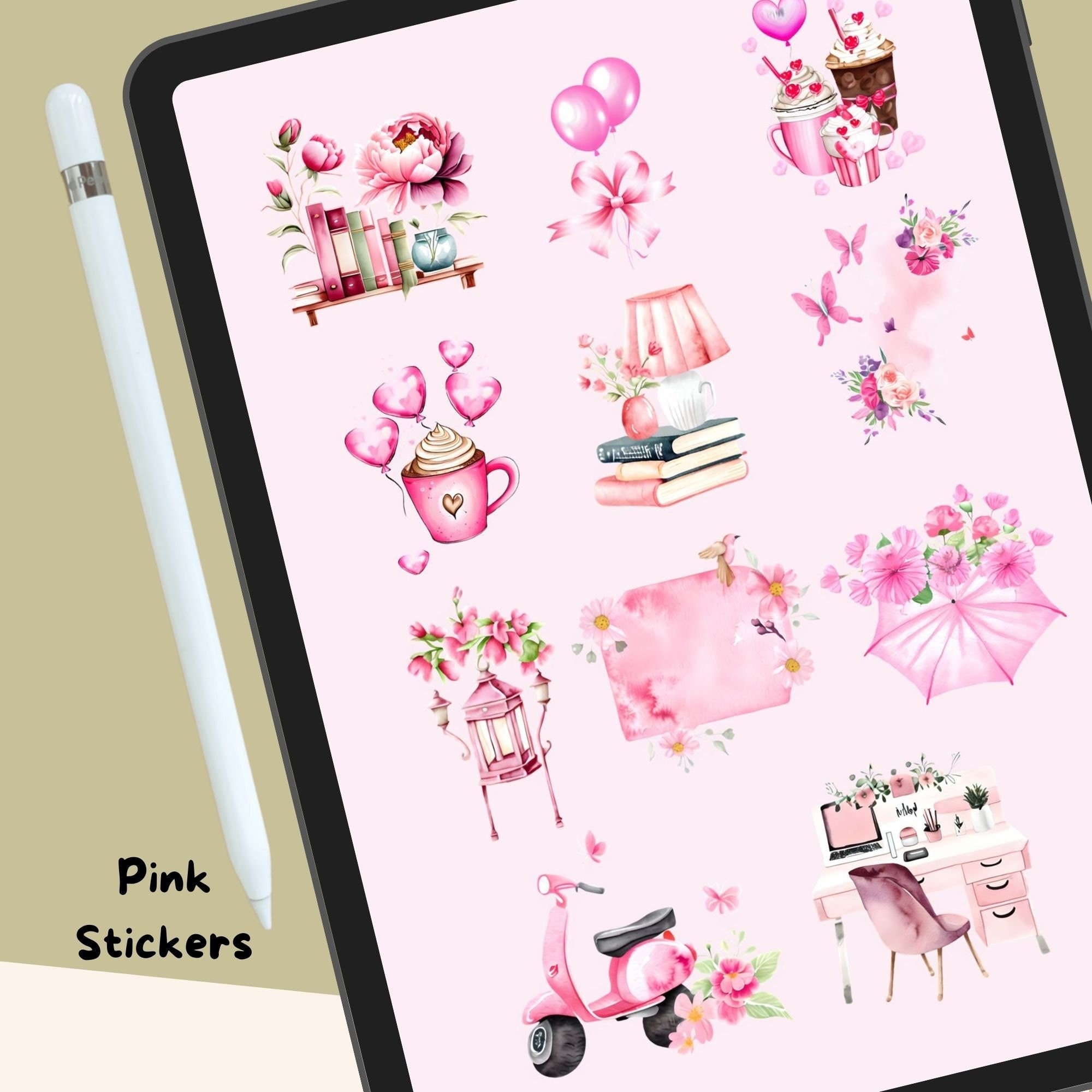 Pink Aesthetic Digital Stickers, Planner Decorations (goodnotes, PNG ...