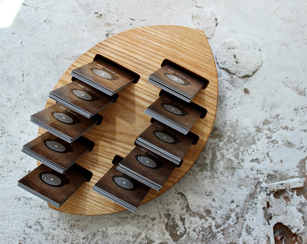 Vertical Card Holder Leaf Wood Card Stand. Multiple Business Etsy