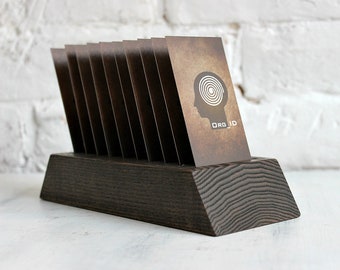 Vertical card holder - Wood Desk card stand. Office organizer, office accessories, gift card display, desk organizer, business card display