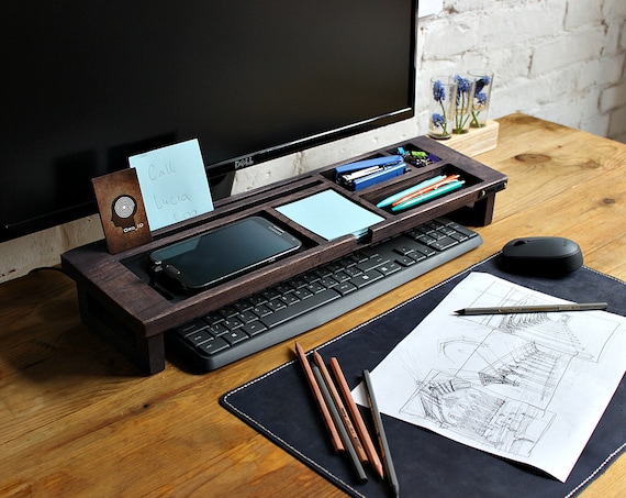 Wood Desk Organizer Oak Desk Accessories Exl Col Office Etsy