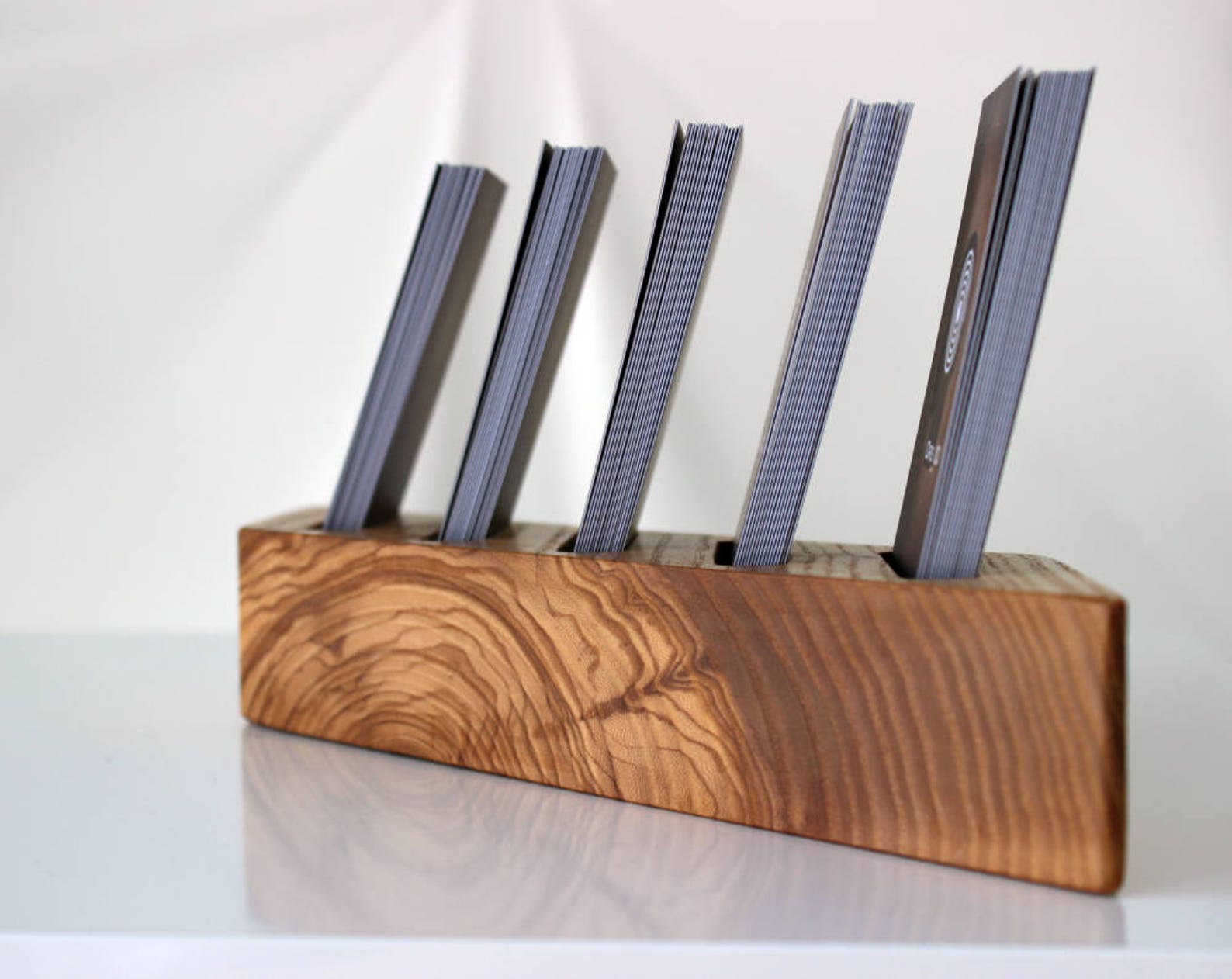 Vertical Card Holder Ash Wood Card Stand 5 Slots. Card Display, Modern