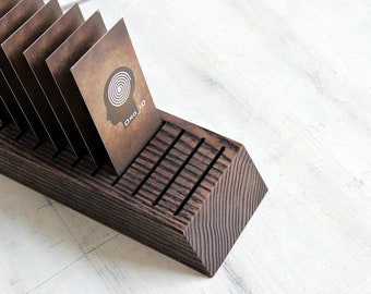 Vertical card holder - Wood Desk card stand. Office organizer, office accessories, gift card display, desk organizer, business card display