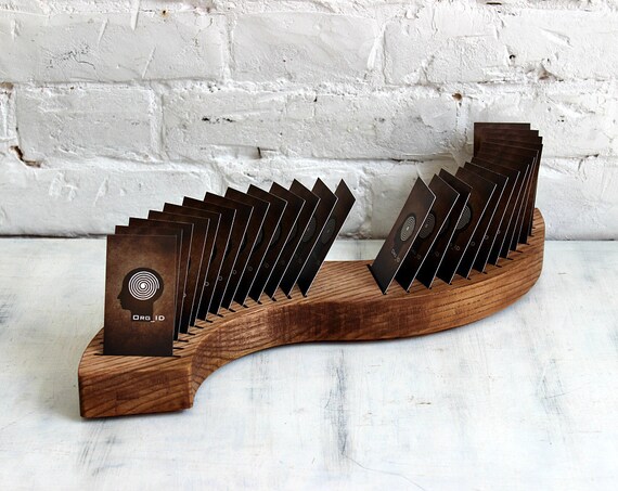 Vertical Card Holder Wave Wood Card Stand Multiple Business Etsy