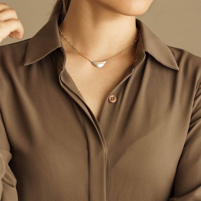 Crescent Pendant : Personalized 24K Gold engraving Diamond brushed Dainty Charm Gold Letter Necklace Gold Letter on Sterling silver