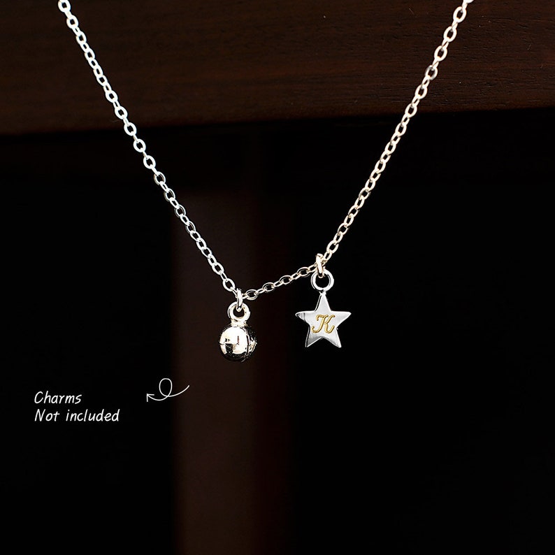 Gold Letter on Sterling silver Gold Letter Necklace Tiny Star Necklace : Personalized 24K Gold engraving Minimalist Star Charm