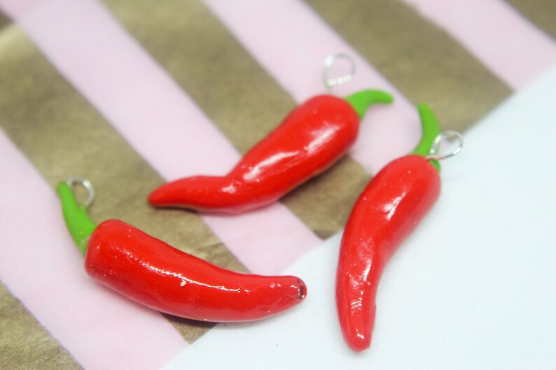 Food Jewelry Red Chilli Pepper Charm, Food Necklace image 2