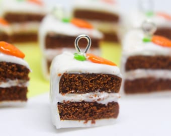 Handmade Polymer Clay Carrot Cake Slice Charm, Miniature Food Jewelry
