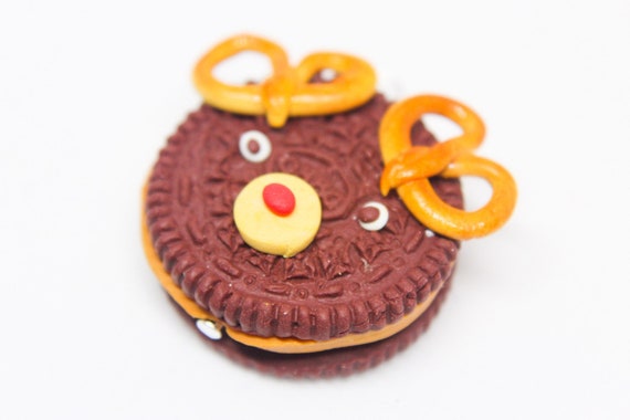 Food Jewelry Christmas Reindeer Biscuit Charm, Polymer Clay Food, Food Necklace, Quirky Gift, Christmas stocking filler