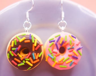 Handmade Mismatch Donut Charm Earrings, Miniature Food, Foodie Gift, Polymer Clay Food, Dollhouse doughnut