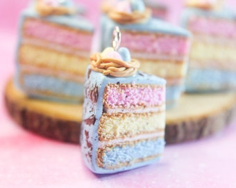 Speckled Egg Cake Slice Charm, Polymer Clay Food Jewelry