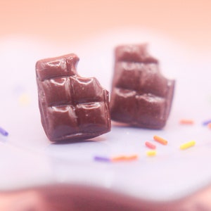 Chocolate Bar Stud Earrings: Miniature Polymer Clay Food Jewelry
