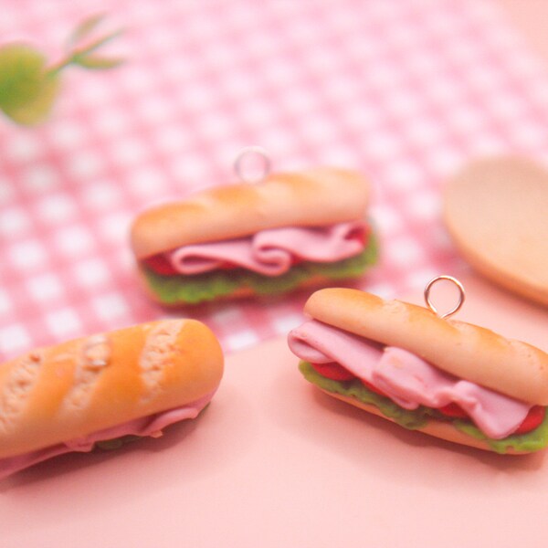 Food Jewelry Deli Ham Salad Sub Sandwich Charm, Foodie gift idea, Polymer clay jewellery, Sandwich lover present, Quirky jewellery, Butty