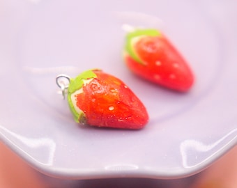 Food Jewelry Strawberry Drop Earrings, Polymer Clay, Fruit Earrings, Quirky Earrings, Miniature Food, Foodie gift, Clay earrings
