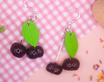 Cherry Dangle Drop Earrings, Quirky Food Jewellery Earrings, Miniature Food, Foodie gift, Clay earrings, Gift for sister