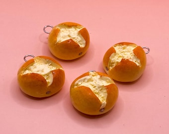 Cob Loaf Bread Charm, Polymer Clay Food Jewelry, Miniature Food