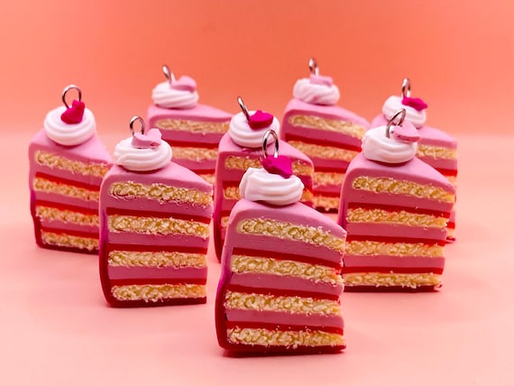 Food Jewelry Ombre Heart Valentines Cake Slice Charm