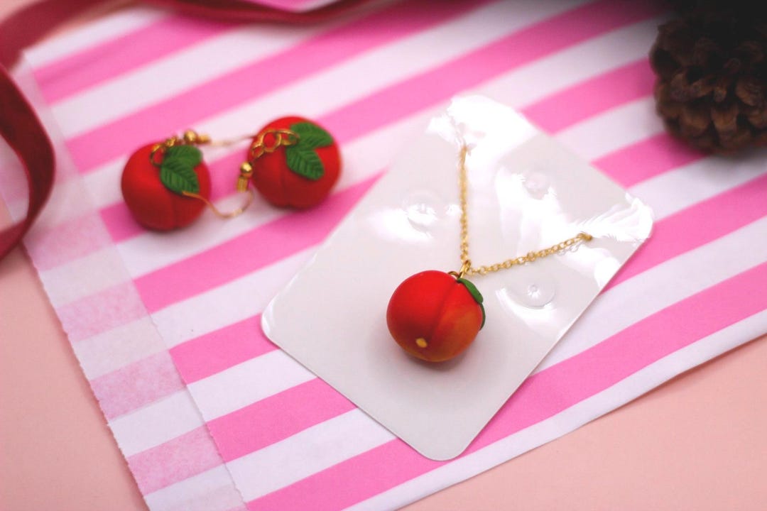Peach Charm: Polymer Clay Miniature Food Jewelry - Etsy