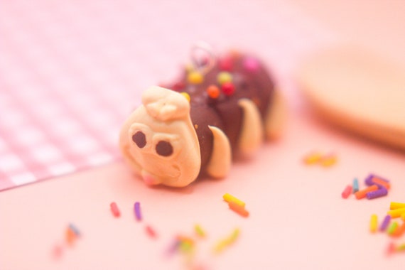Handmade Caine the Caterpillar Cake Charm, Foodie Gift, Unusual Present, Polymer clay food, Miniature Food Charm