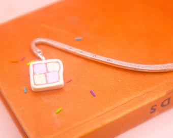 Food Bookmark Battenburg Cake Slice Charm, Polymer Clay Bookmark, Miniature Food, Fake food, Kawaii, Clay art