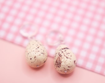 Yellow Speckled Egg Earrings: Handmade Polymer Clay Food Jewelry