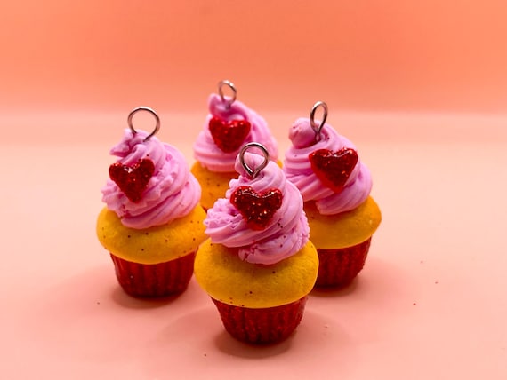 Food Jewelry Red Glitter Heart Cupcake Charm, Miniature food charm, Valentines jewelry, Foodie gift, Food Necklace, Love