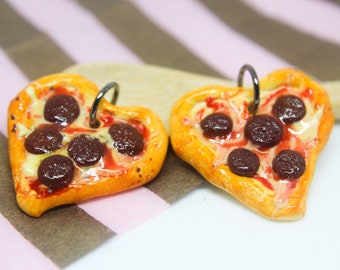 Pepperoni Heart Pizza Charm, Food Necklace