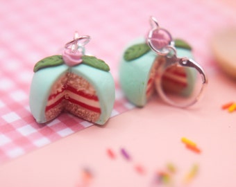 Swedish Princess Cake Huggie Earrings, Miniature food charm, Fake Food, Food Jewelry, Foodie gift, Clay Jewelry, Swedish Food Gift