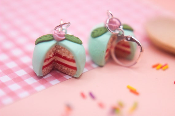 Swedish Princess Cake Huggie Earrings, Miniature food charm, Fake Food, Food Jewelry, Foodie gift, Clay Jewelry, Swedish Food Gift