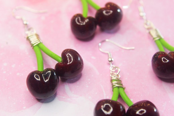 Cherry Fruit Earrings, Unique Food Jewellery Earrings, Miniature Food, Foodie gift, Clay earrings, Food Jewellery