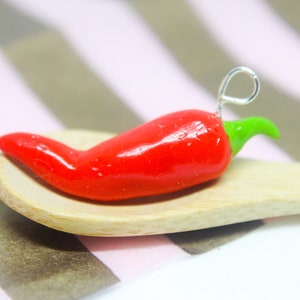 Food Jewelry Red Chilli Pepper Charm, Food Necklace image 1
