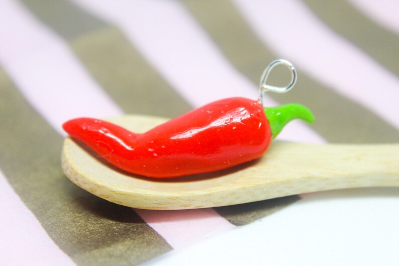 Food Jewelry Red Chilli Pepper Charm, Food Necklace image 1