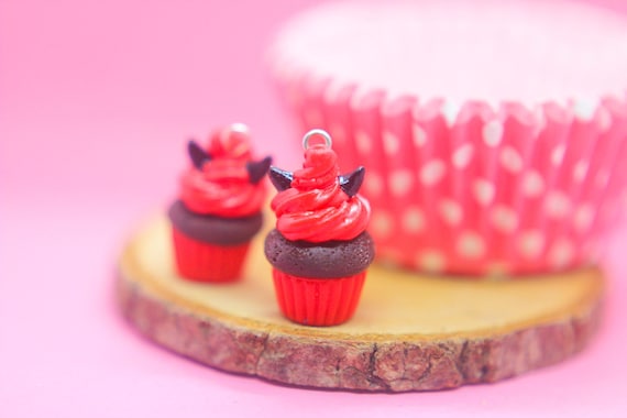 Food Jewelry Devil Cupcake Charm, Kawaii Necklace, Miniature Food, Foodie Gift, Unusual Present, Trick or Treat, Food Necklace