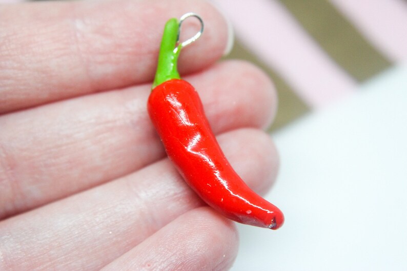 Food Jewelry Red Chilli Pepper Charm, Food Necklace image 4