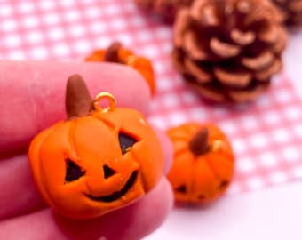 Spooky Pumpkin Charm, Polymer Clay Food Jewelry, Halloween Gift
