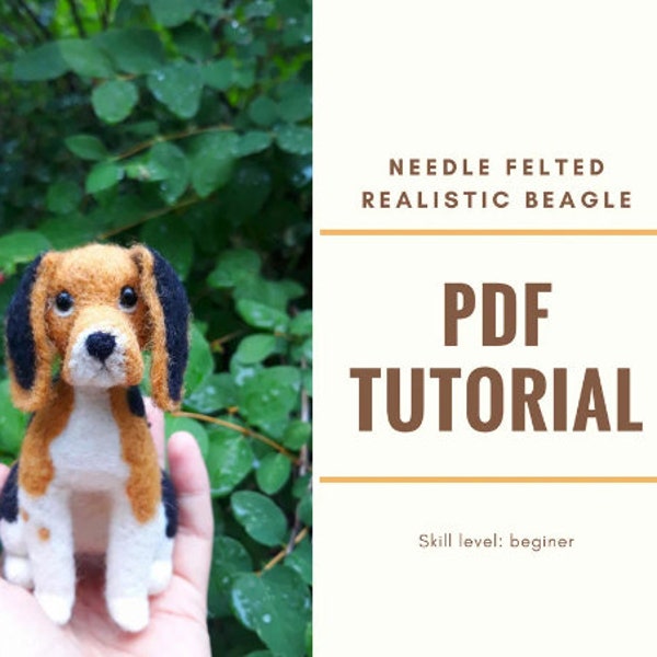 Needle book PDF for beginner Felt beagle pattern Felting wool tutorial dog Instant download