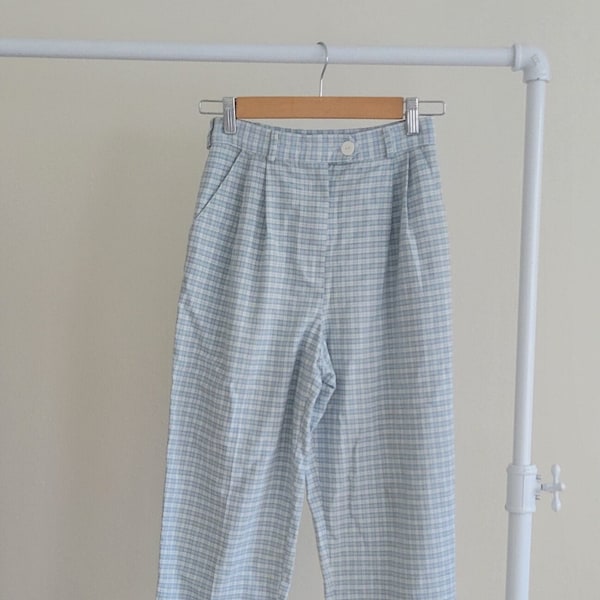 Vintage Blue Gingham Petite Trousers/Marisa Christina/Vintage Size 4