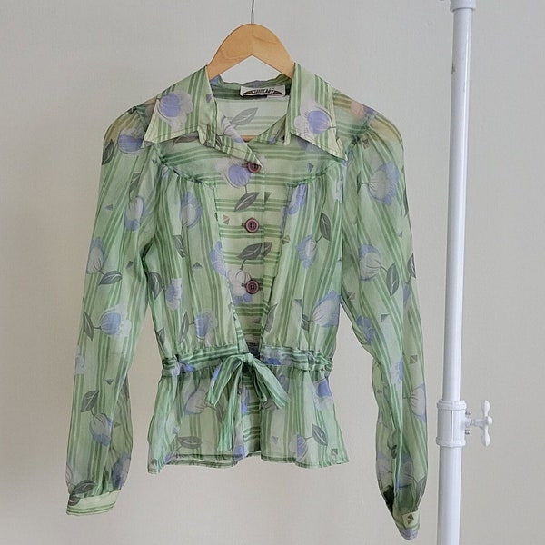 70s Sheer Tulip Cinched Blouse/Especially for Contempo/Vintage Size Large