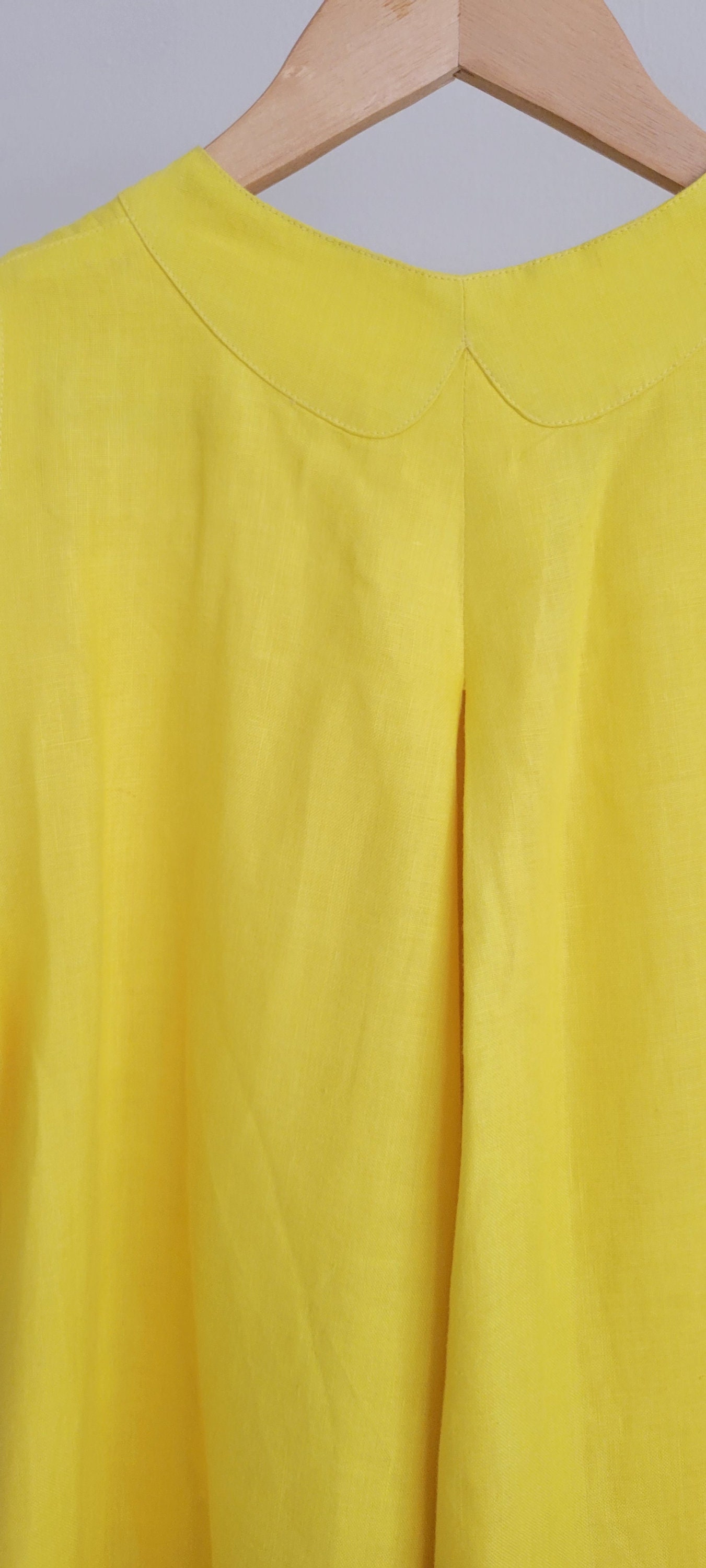 60s Bergdorf Goodman Yellow Linen Swing Dress/ Made in Italy/ Puff