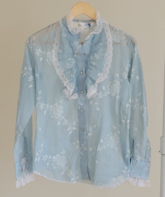 Vintage Miss Rodeo America Floral Lacey Top/New W… - image 1
