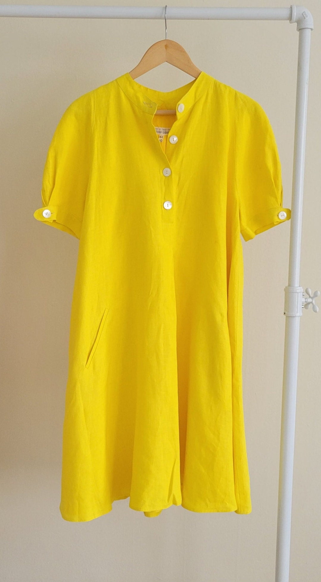 60s Bergdorf Goodman Yellow Linen Swing Dress/ Made in Italy/ Puff
