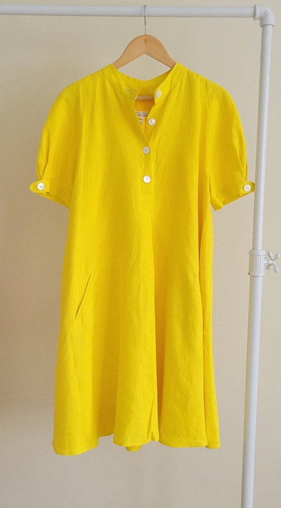 60s Bergdorf Goodman Yellow Linen Swing Dress/ Ma… - image 1