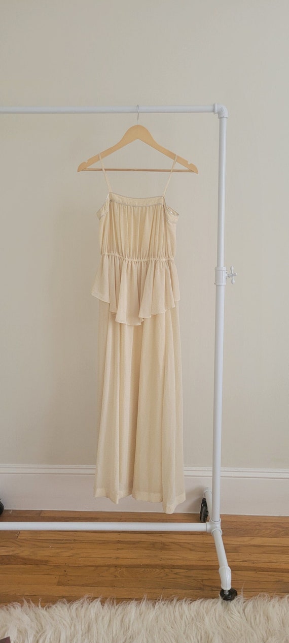 Vintage Peplum Soft Yellow Maxi with Silver Trim/D