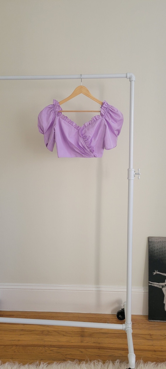 Vintage Reworked 80s Lilac Ruffled Puff-Sleeved To