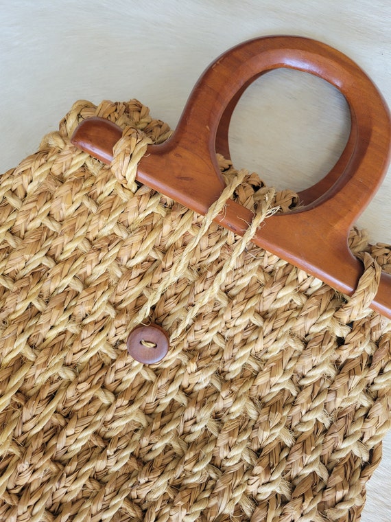 Oversized Raffia Straw Purse w/Wood Handles - image 4