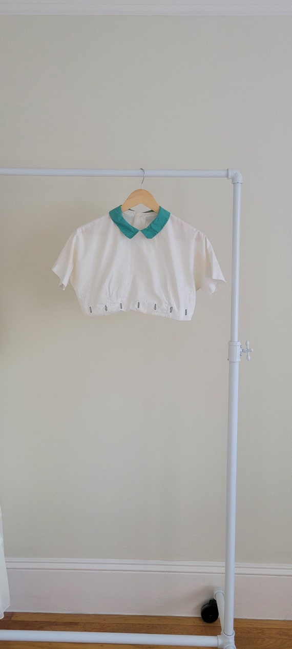 1940s Cropped Teal Collar Button-up Shirt/Dolman S