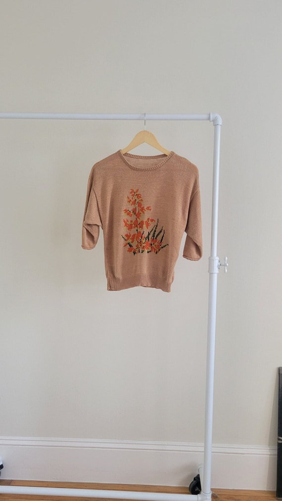 Vintage Cross-Stitch Floral Sweater